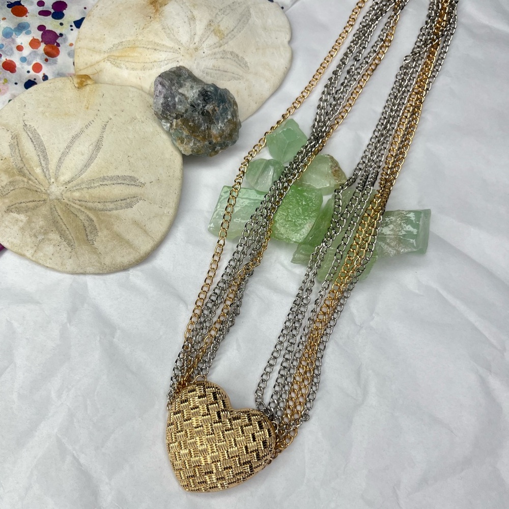 Gold and Silver Heart Pendant Necklace